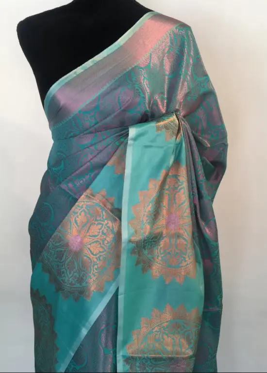 Blue Kora Silk Saree highlighted with zari weaves