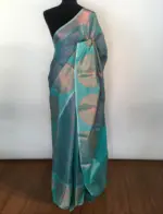 Blue Kora Silk Saree highlighted with zari weaves - Image 4