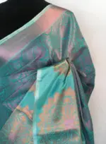 Blue Kora Silk Saree highlighted with zari weaves - Image 7