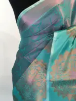 Blue Kora Silk Saree highlighted with zari weaves - Image 5