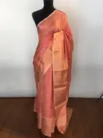 Peach Kora Silk Saree highlighted with zari weaves - Image 3