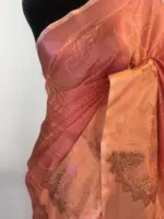 Peach Kora Silk Saree highlighted with zari weaves - Image 4