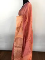 Peach Kora Silk Saree highlighted with zari weaves - Image 2