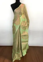 Pista Green Kora Silk Saree highlighted with zari weaves - Image 4