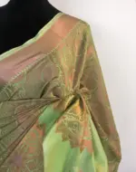 Pista Green Kora Silk Saree highlighted with zari weaves - Image 7