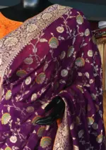 Purple Banarasi Georgette Saree with Woven Floral Weaves - Image 5