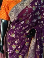 Purple Banarasi Georgette Saree with Woven Floral Weaves - Image 6