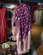 Purple Banarasi Georgette Saree with Woven Floral Weaves - Image 2