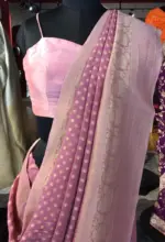 Pink Banarasi Silk Saree in Georgette adorned with Gold Zari Weaves