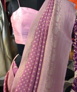 Pink Banarasi Silk Saree in Georgette adorned with Gold Zari Weaves