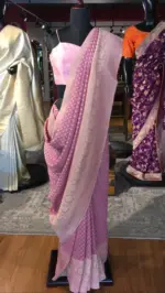 Pink Banarasi Silk Saree in Georgette adorned with Gold Zari Weaves - Image 2