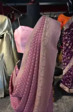 Pink Banarasi Silk Saree in Georgette adorned with Gold Zari Weaves - Image 4