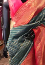 Aqua Blue Banarasi Silk Saree highlighted with gold and silver zari weaves - Image 4