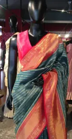 Aqua Blue Banarasi Silk Saree highlighted with gold and silver zari weaves