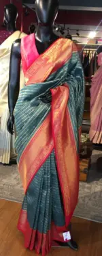Aqua Blue Banarasi Silk Saree highlighted with gold and silver zari weaves - Image 3