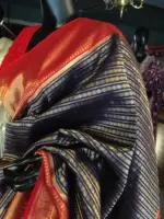 Navy Blue Banarasi Silk Saree highlighted with gold and silver zari weaves - Image 6
