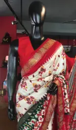 Offwhite Banarasi Soft Silk Saree highlighted with Patola Weaves (Copy) - Image 7