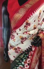 Offwhite Banarasi Soft Silk Saree highlighted with Patola Weaves (Copy) - Image 4