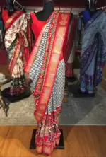 Offwhite Banarasi Soft Silk Saree highlighted with Patola Weaves - Image 4