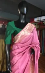 Onion pink Dola Silk Saree highlighted with Gold Zari Border - Image 3