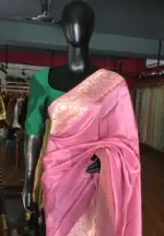 Onion pink Dola Silk Saree highlighted with Gold Zari Border