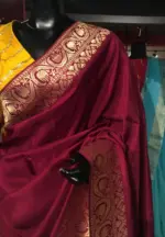 Burgundy  Dola Silk Saree highlighted with Gold Zari Border - Image 5