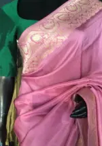 Onion pink Dola Silk Saree highlighted with Gold Zari Border - Image 4