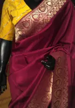 Burgundy  Dola Silk Saree highlighted with Gold Zari Border - Image 4