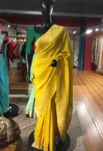 Yellow Dola Silk Saree highlighted with Gold Zari Border - Image 2