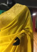 Yellow Dola Silk Saree highlighted with Gold Zari Border - Image 4