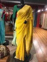 Yellow Dola Silk Saree highlighted with Gold Zari Border - Image 5