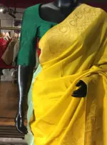 Yellow Dola Silk Saree highlighted with Gold Zari Border - Image 3