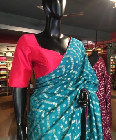 Blue Dola Silk Saree highlighted with Zari Weaves