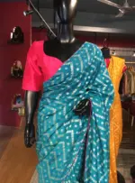 Blue Dola Silk Saree highlighted with Zari Weaves - Image 6