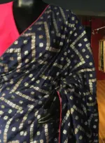 Navy Blue Dola Silk Saree highlighted with Zari Weaves - Image 3