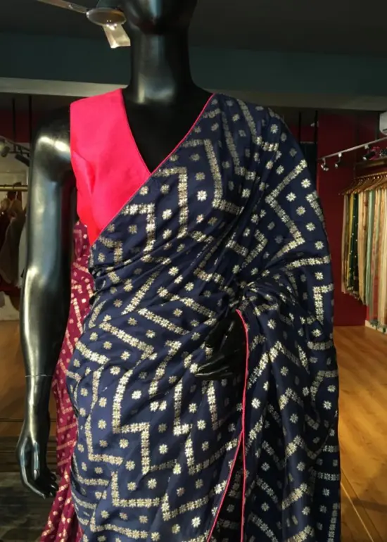 Navy Blue Dola Silk Saree highlighted with Zari Weaves