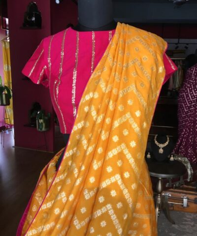 Yellow Dola Silk Saree highlighted with Zari Weaves