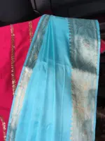 Blue Dola Silk Saree highlighted with Gold Zari Border - Image 4