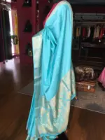 Blue Dola Silk Saree highlighted with Gold Zari Border - Image 2