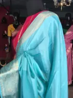 Blue Dola Silk Saree highlighted with Gold Zari Border - Image 5