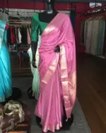 Onion pink Dola Silk Saree highlighted with Gold Zari Border - Image 2