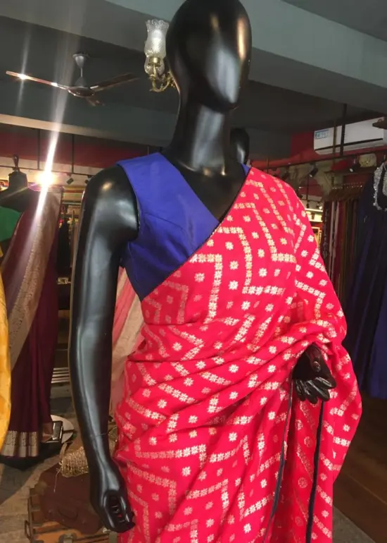 Pink Dola Silk Saree highlighted with Zari Weaves