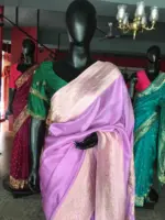 Lilac Dola Silk Saree highlighted with Gold Zari Border - Image 4