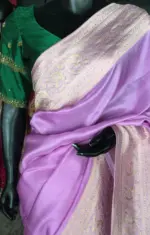 Lilac Dola Silk Saree highlighted with Gold Zari Border - Image 5