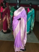 Lilac Dola Silk Saree highlighted with Gold Zari Border - Image 3