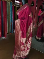 Burgundy Dola Silk Saree highlighted with Gold Zari Border - Image 2