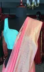Peach Dola Silk Saree highlighted with Gold Zari Border - Image 4
