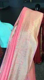 Peach Dola Silk Saree highlighted with Gold Zari Border - Image 5
