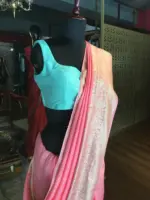 Peach Dola Silk Saree highlighted with Gold Zari Border - Image 3