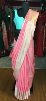 Peach Dola Silk Saree highlighted with Gold Zari Border - Image 2